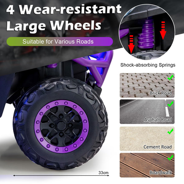 Kids Electric UTV, 2-Seater 12V Battery Powered Toy Car with Remote Control, Lights, Bluetooth, MP3, USB, FM, High/Low Speed & Suspension Spring, Children Ride on Car for 3-8 Years Old (Yellow)