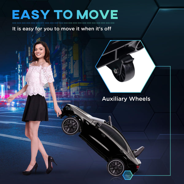 AIYAPLAY Mercedes Benz Licensed 12V Electric Car for Kids, Kids' Electric Ride on with Remote Control, Transport Wheels, Spring Suspension, LED Lights Music, for 3-6 Years - Black