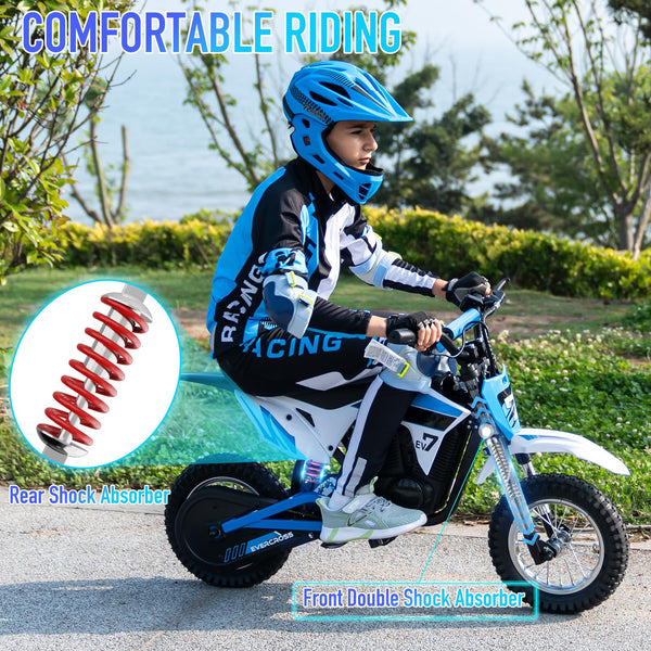 EVERCROSS EV12M PRO Kids Ride On Motorcycle, Electric Motorcycle with 300W Motor, 9.3Miles Long-Range, 12'' Pneumatic Tire, Bluetooth Music, Colorful Lights, Motor Cross for Ages 3-12 Children
