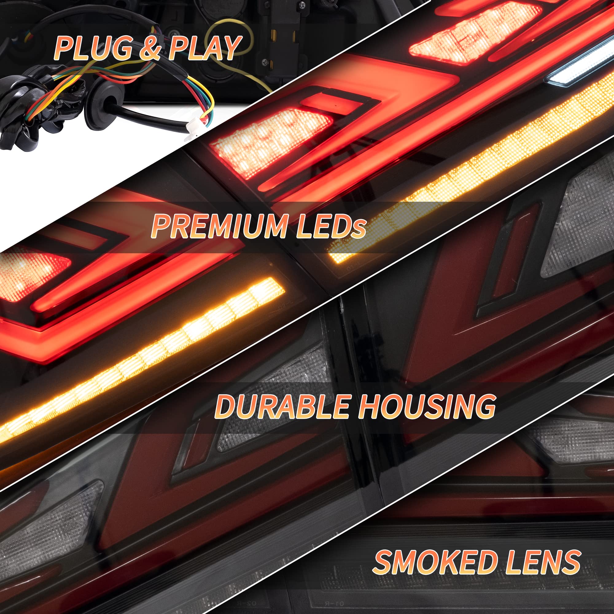 LED Rear Lights compatible with Lancer & EVO X 2008-2020 (Not Fit fortis/io), w/Amber Sequential indicator, Driver & Passenger Side - Red