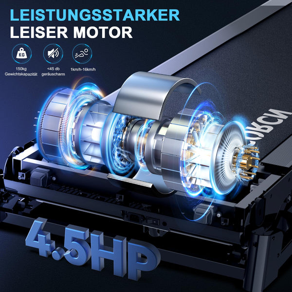 Decorcn Folding Treadmill for Home, 4.5HP, 20 Auto Incline, 1km/h-16km/h, 150KG limited, Running Machine for Heavy People with LED, Bluetooth Speakers, Silent Walking Pad