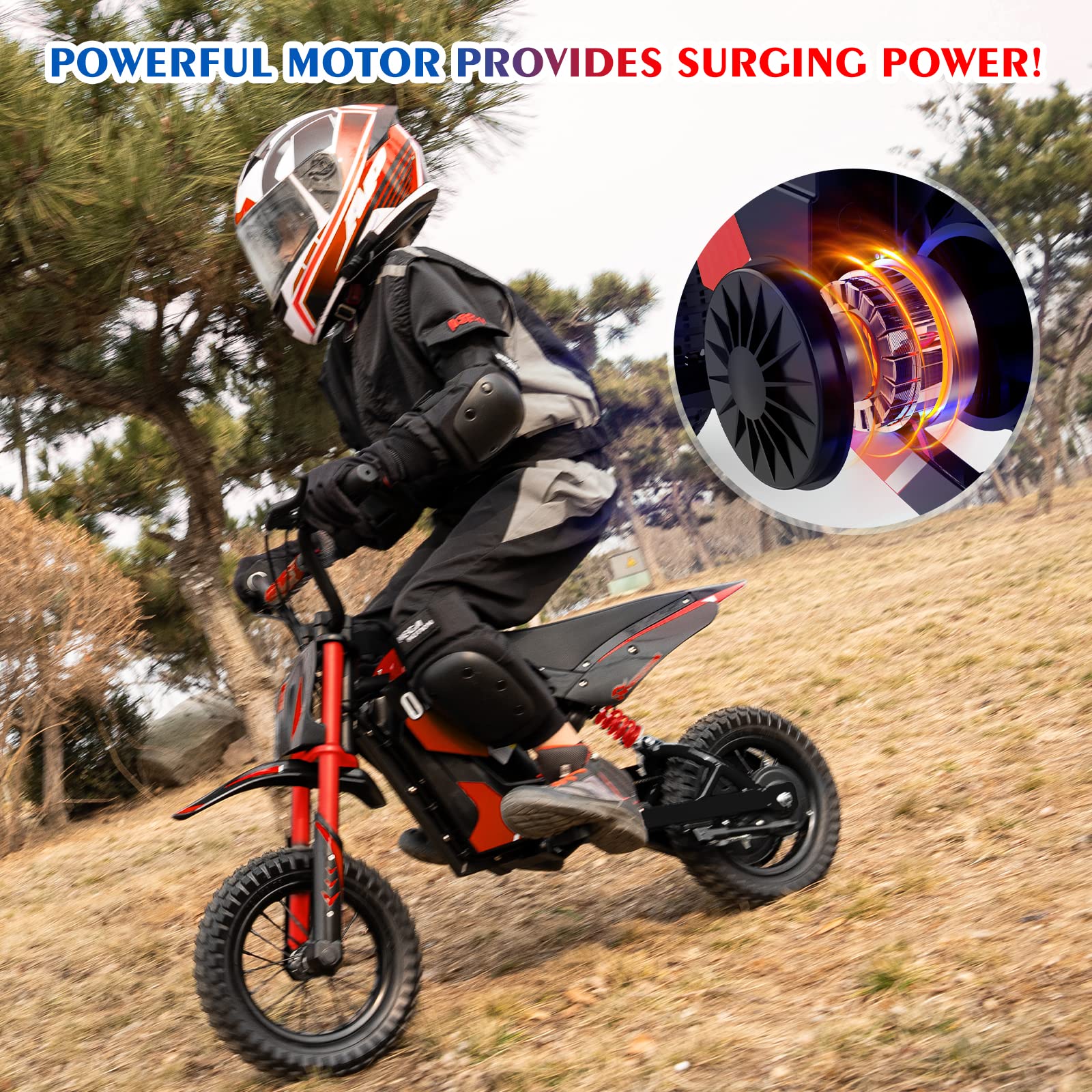 EVERCROSS EV12M PRO Kids Ride On Motorcycle, Electric Motorcycle with 300W Motor, 9.3Miles Long-Range, 12'' Pneumatic Tire, Bluetooth Music, Colorful Lights, Motor Cross for Ages 3-12 Children