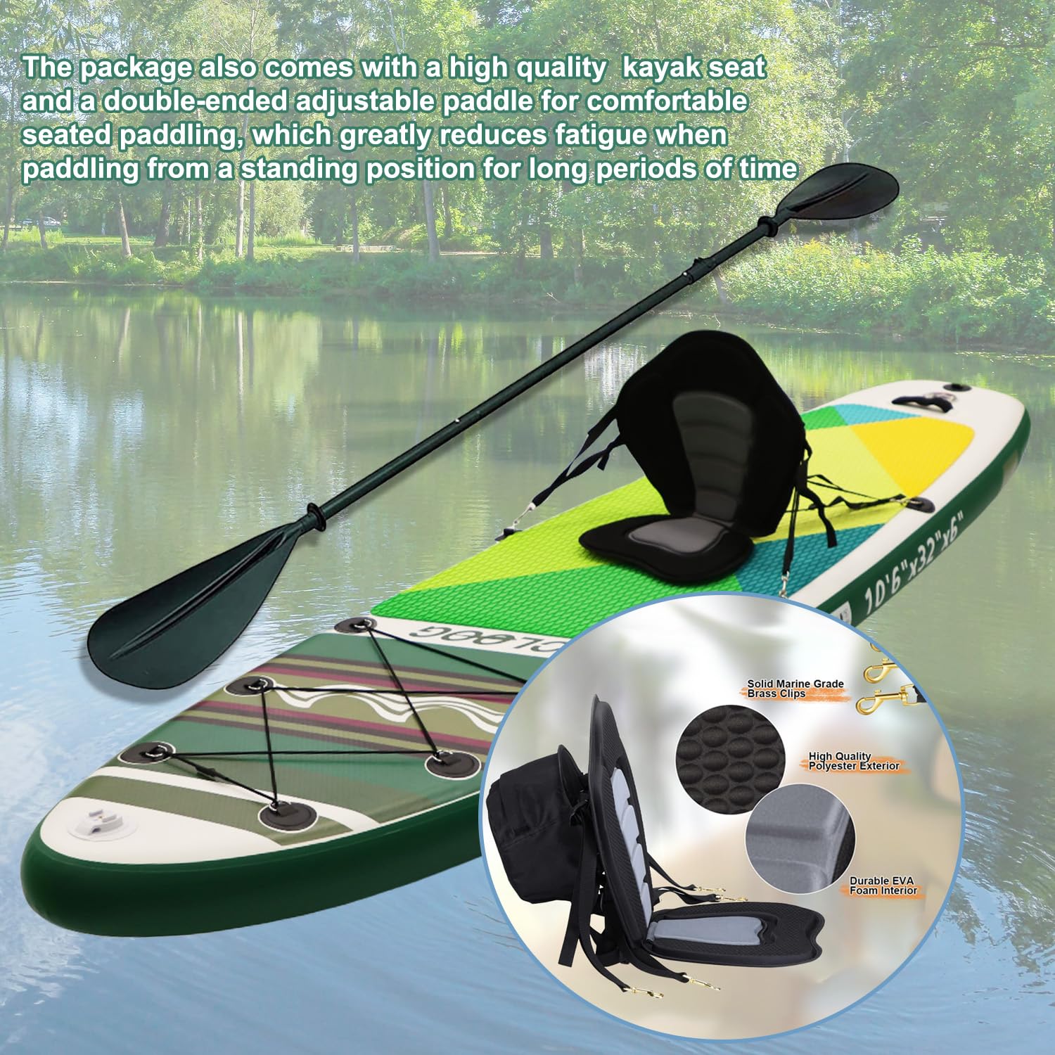 JOOLOOG Stand Up paddle Board, 15 cm Thick Inflatable Paddleboard with Kayak Seat for All Skill Levels 320x81x15cm