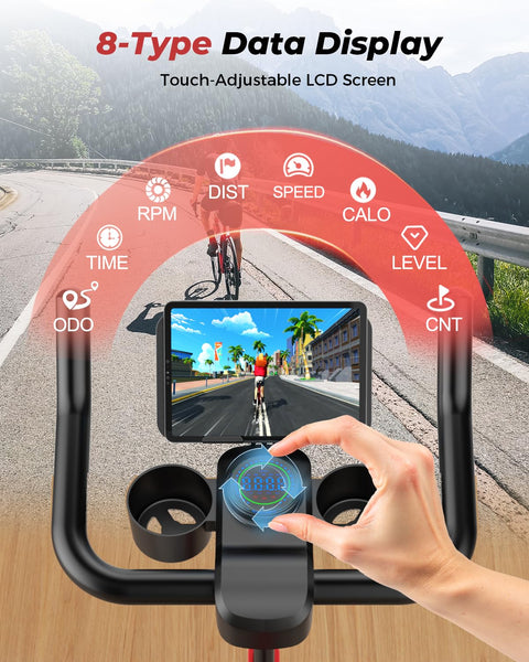 Superun Exercise Bike for Home Use Spin Bike with Adjustable Magnetic Resistance, Stationary Bike with LCD Display and APP, 136 kg Weight Capacity