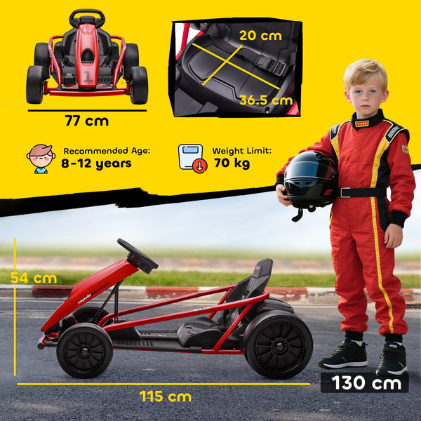 HOMCOM 24V Electric Go Kart for Kids, Ride-On Racing Go Kart with Slow Start, Music, Horn Honking and Safety Belt, for 8-12 Years Old, Blue