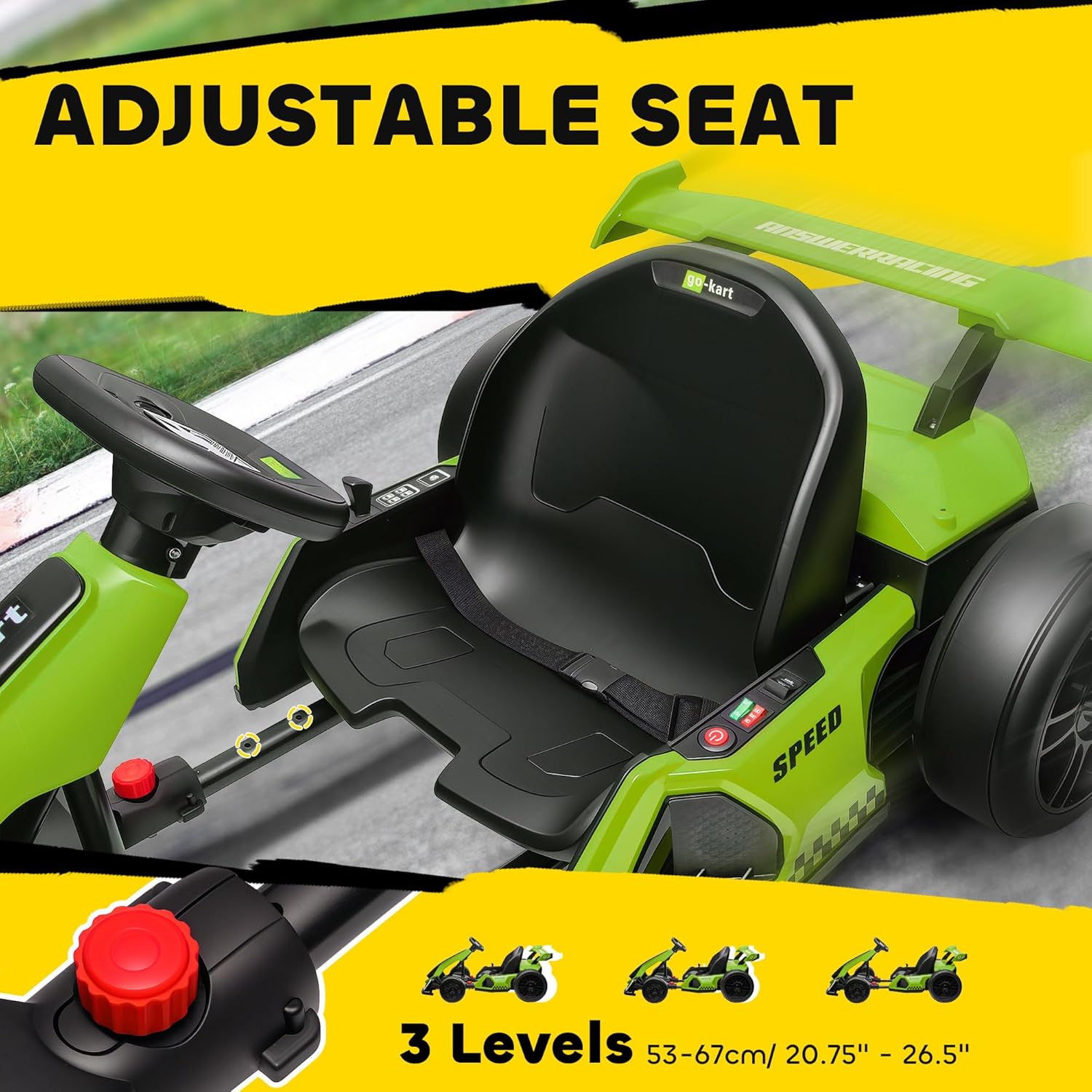 HOMCOM 24V Electric Go Kart for Kids, Ride On Racing Kart with Adjustable Seat, Battery Powered Drifting Ride On Car with Music, Light, Slow Start, Button Start, Horn, for 6-12 Years, Green