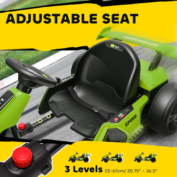 HOMCOM 24V Electric Go Kart for Kids, Ride On Racing Kart with Adjustable Seat, Battery Powered Drifting Ride On Car with Music, Light, Slow Start, Button Start, Horn, for 6-12 Years, Green