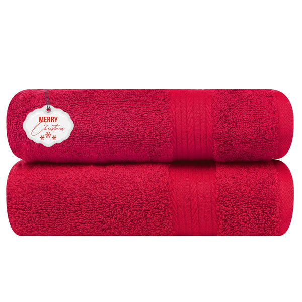Ample Decor 100% Cotton Hand Towel Set of 2 ? 46x72 cm, 600 GSM, Super Absorbent & Quick Dry, Ideal for Bathroom, Spa, Gym & Hotel ?Christmas Red