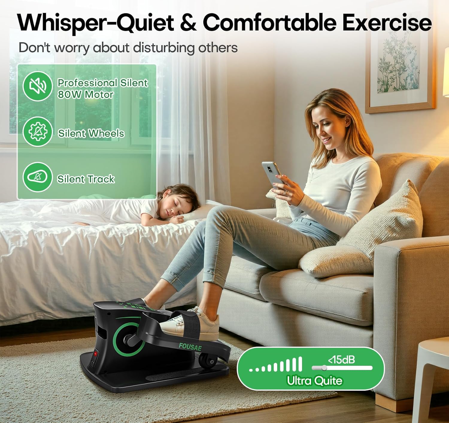 Under Desk Elliptical Machine for Home, 2 in 1 Electric Pedal Exerciser, Electric Leg Exerciser for Seniors with 15 Adjustable Speed, Seated Cross Trainer with Remote Control & Non-Slip Pad