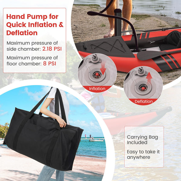 GYMAX Inflatable Kayak Set, 2-Person Inflatable Boat with Aluminum Oars, EVA Padded Seat, Fins, Hand Pump, Repair Kit and Carry Bag, Blow Up Canoe for Lakes, Rivers & Sea Shores