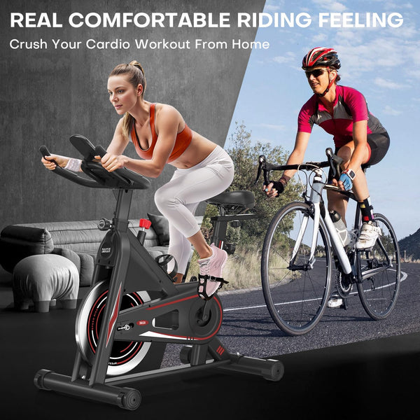DMASUN Exercise Bike Professional with Large Tablet Holder & Comfortable Seat, Indoor Cycling Bike for Home Cardio, Fitness Stationary Bike with 350LBs Capacity (Additional Soft Seat Cushion Cover)