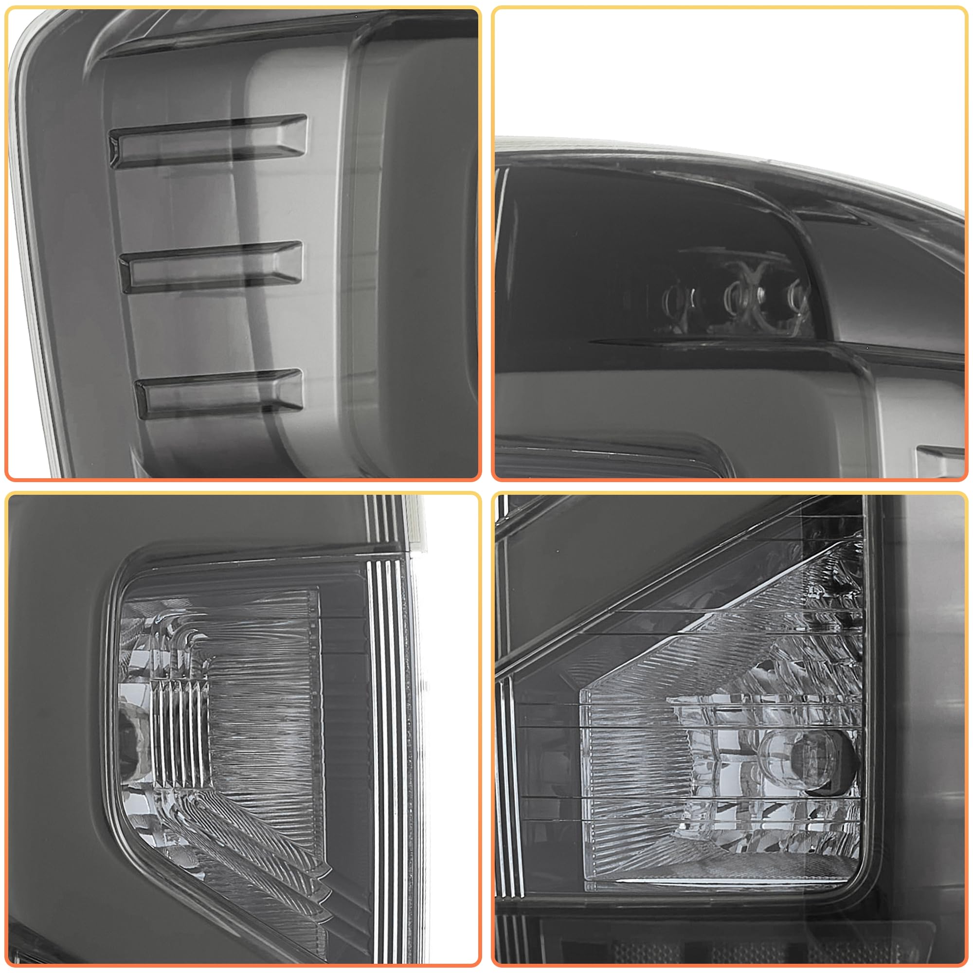 LED Rear Lights compatible with 3rd Gen D23 NP300 Navara Frontier Pickup Truck 2014-2023, Driver & Passenger Side - Smoked