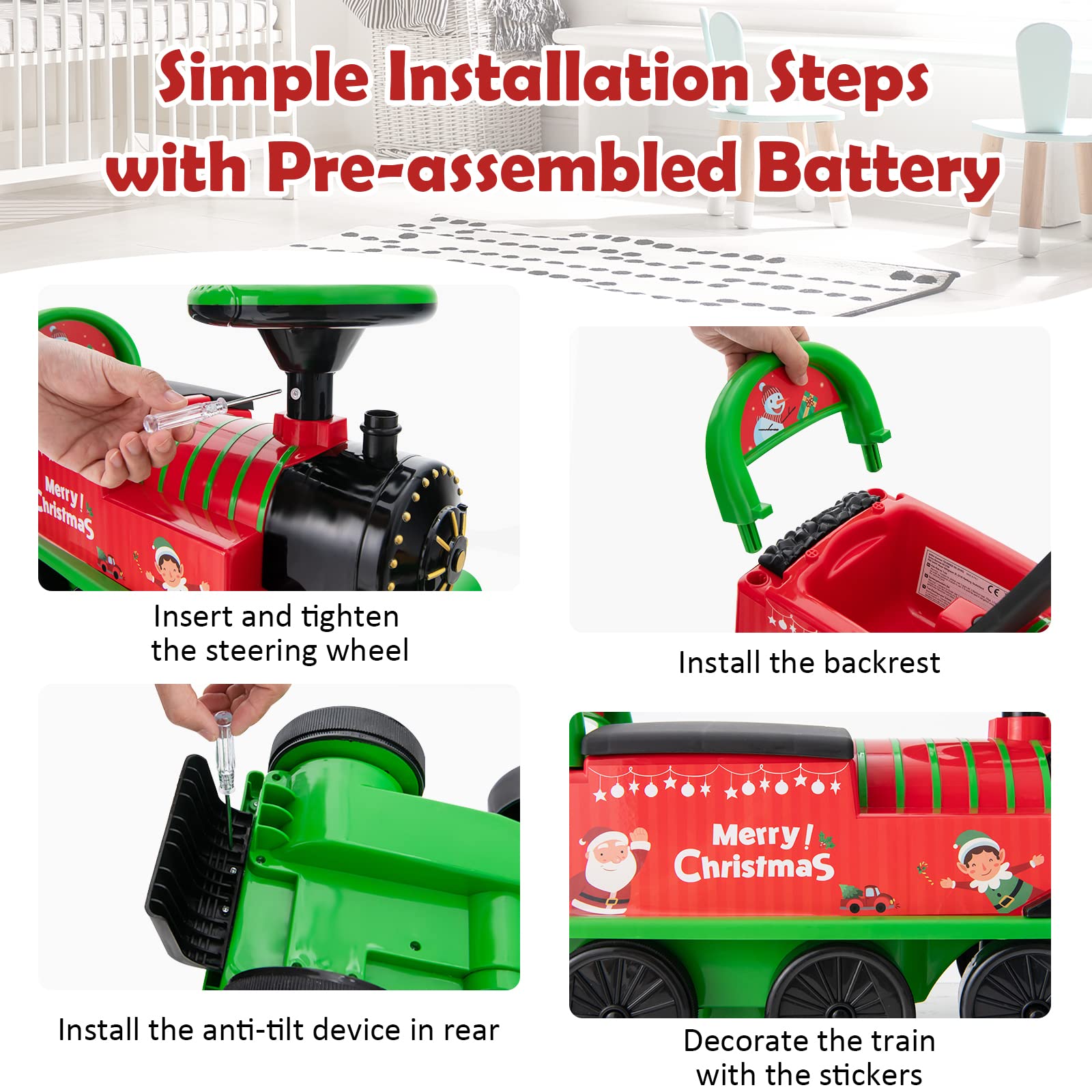 Maxmass Ride On Train and Track, 6V Battery Powered Electric Car with Storage Seat, Music & Lights, Kids Ride On Toy for 18+ Months (Black)