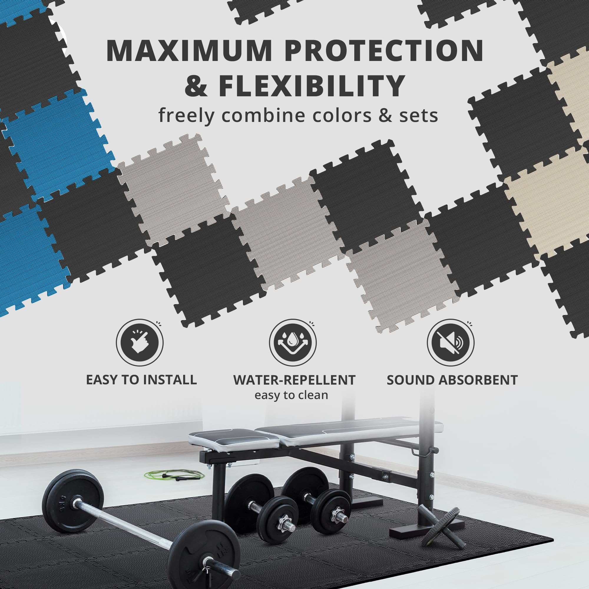 Interlocking Soft Foam Floor Mat - 18 Pieces Protective Gym Flooring Set, Exercise Mats EVA Puzzle Rubber Tiles, Ground Surface Protection Workout Underlay Matting Sports Pool Home Fitness Garage