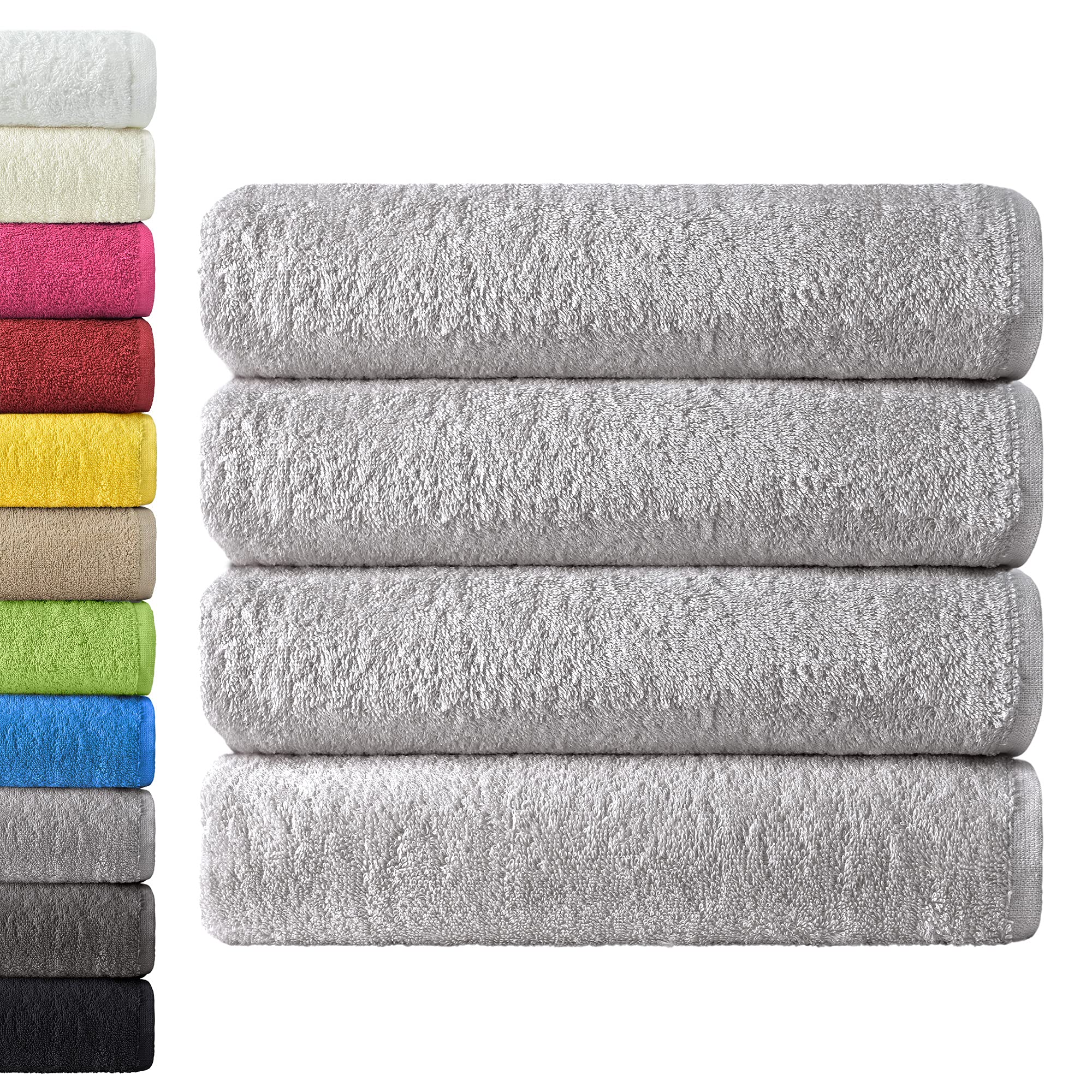 NatureMark 4-Piece Large Towel Set - 100% Cotton, Soft, Absorbent and Durable Bath Towels for Home, Spa, Gym - 70 x 140 cm, Silver Grey