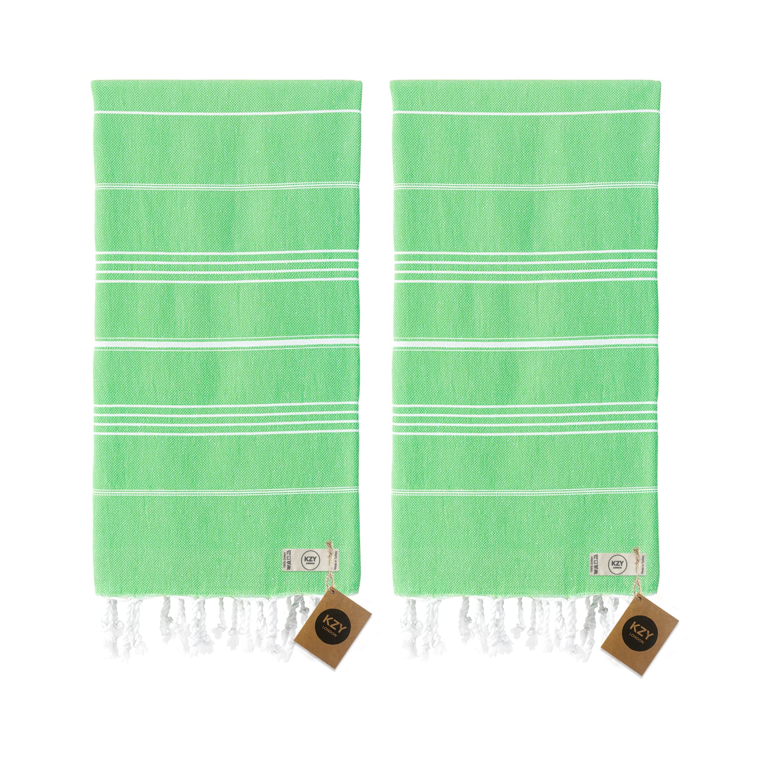 KZY LONDON Beach Towel 2 Pack Large Turkish Beach Towels for Camping, Swimming, Gym - Quick Dry, Absorbent, Lightweight, Cotton 90x180cm Hammam Towels