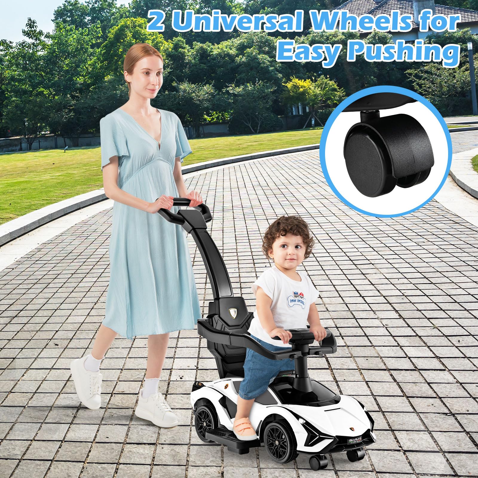 GYMAX 3 in 1 Kids Ride on Push Car, Licensed Lamborghini Push Along Car with Handle, Guardrails, USB Port, Music & Lights, Underneath Storage, Toddler Sliding Toy for 18-60 Months Boys Girls (Black)