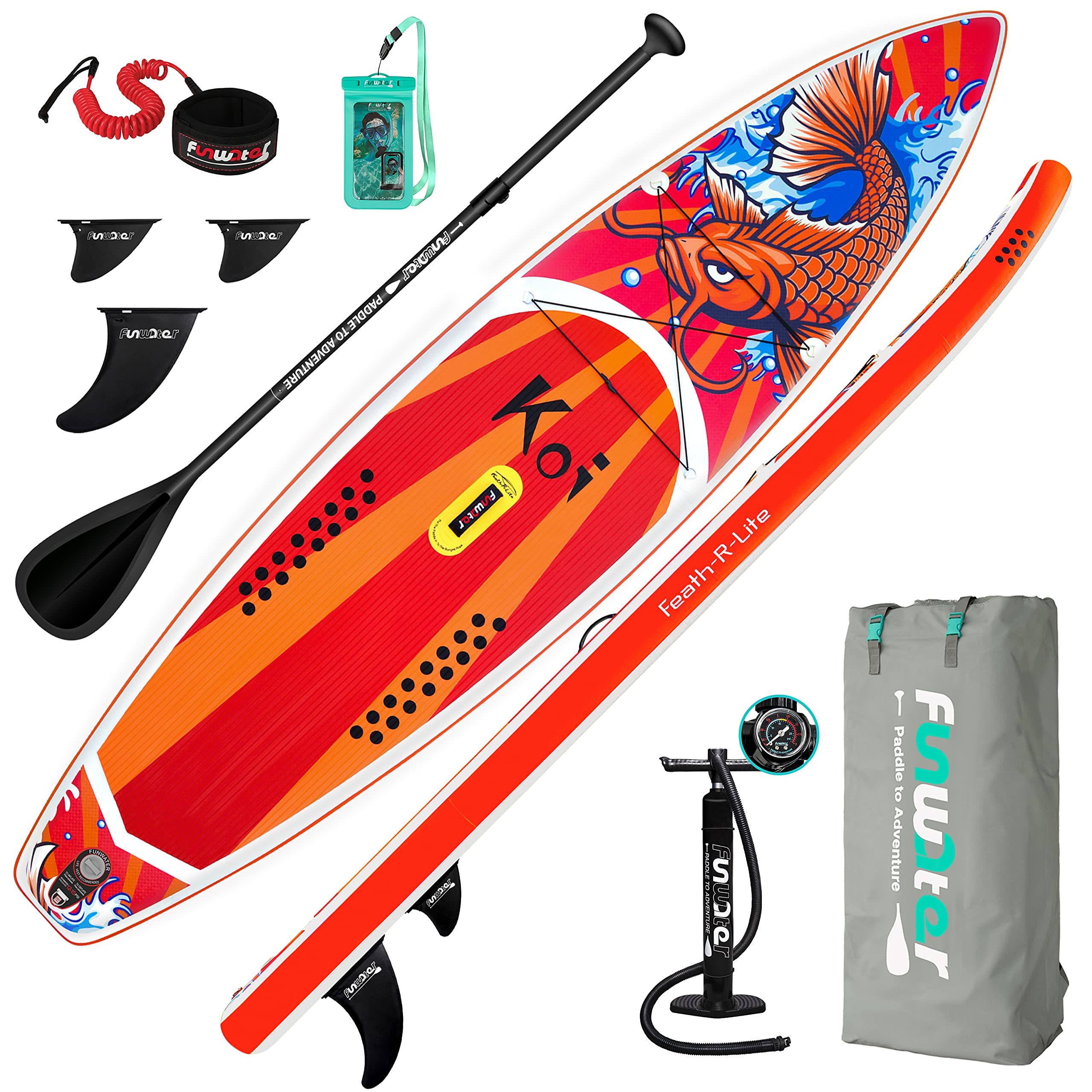 FunWater Inflatable Stand Up Paddle Board with Accessories,SUP Paddle Board Ultra-Light Includes ISUP,Adjustable Paddle,Pump,Dry Bag,Fin,Leash,Paddle Boards 11 FT for Youths and Adults