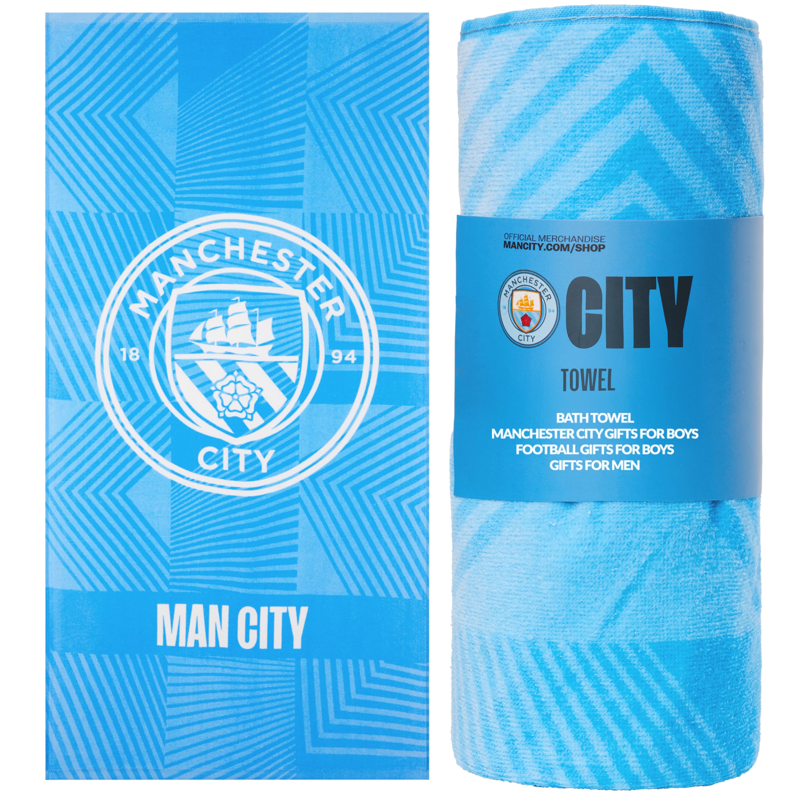 MANCHESTER CITY F.C. Bath Towel for Men Women Teens Boys 100% Cotton Quick Dry Football Crest Beach Towel Swim Gym Holiday Shower Supporters' Gear 137