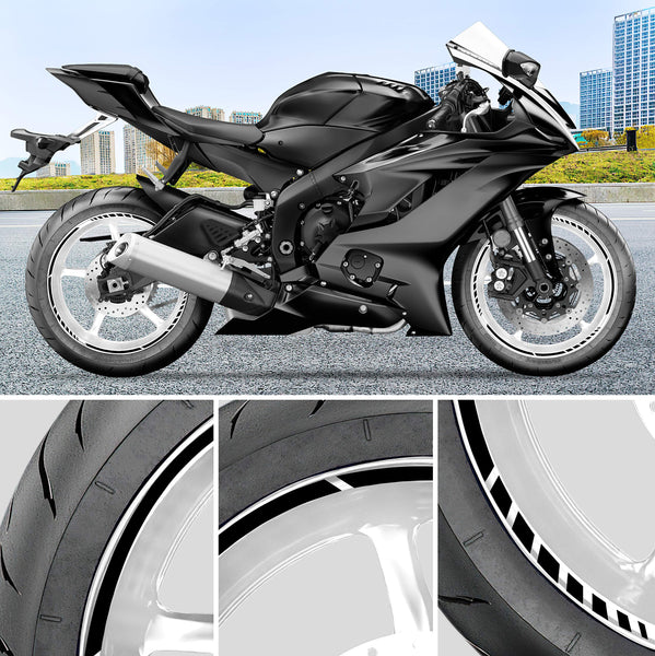 Pack 6 Units Wheel Rim Stickers Desing Sport | Complete set for 2 Motorcycle Wheel Stripes 15" to 19" Resistant Rain and UV | Motorbike Stickers Black