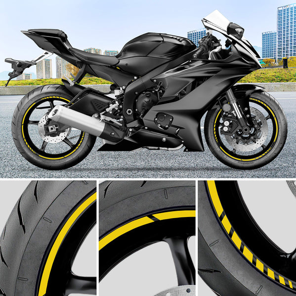 Pack 6 Units Wheel Rim Stickers Desing Sport | Complete set for 2 Motorcycle Wheel Stripes 15" to 19" Resistant Rain and UV | Motorbike Stickers Black