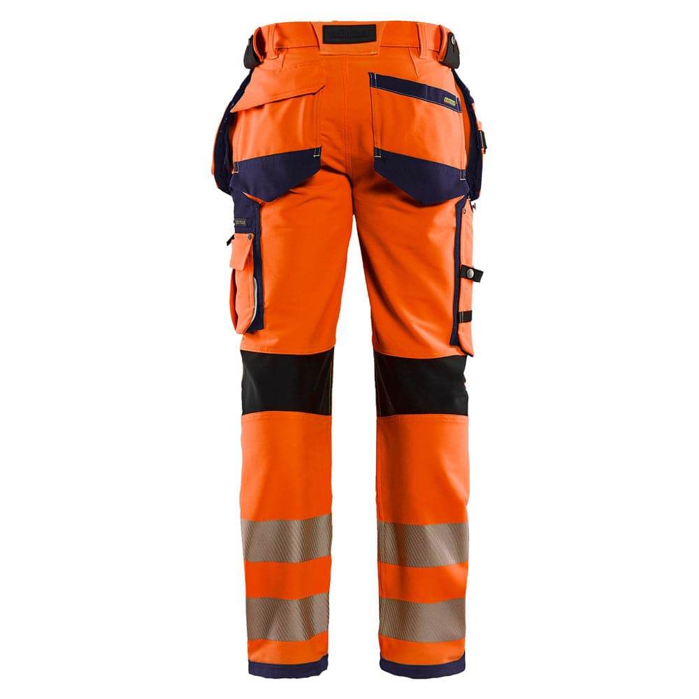 Blaklader 1997 Hi-Vis 4-Way Stretch Holster Pocket Kneepad Work Trousers Orange/Navy Blue, 32" Waist Regular Leg