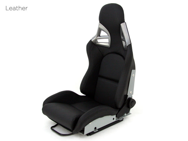 Aftermarket Universal Bucket Seat with Carbon Back - Porsche Style for Boxster Cayman 911 GT3 GT4 - Black Synthetic Leather