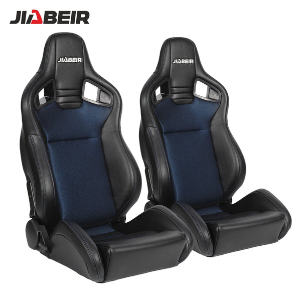 1 Pair Adjust Leather Blue Breathable Mesh Fabric Sport Bucket Racing Car Seats