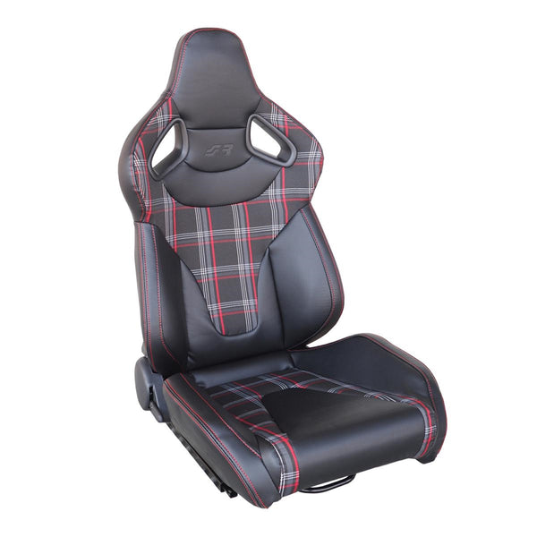 Simoni Racing x1 Individual Universal Plaid Check Tartan GT Jackie x1 Bucket Seat Black & Red inc Base Mounted Slide Runners