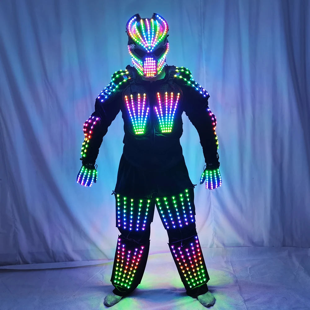Full Color RGB LED Suit Costume Clothes Lights Luminous Motorcycle Onewheel Skateboard Electric Scooter Stage Dance Performance Street Show Growing Light Up Armor for Night Club
