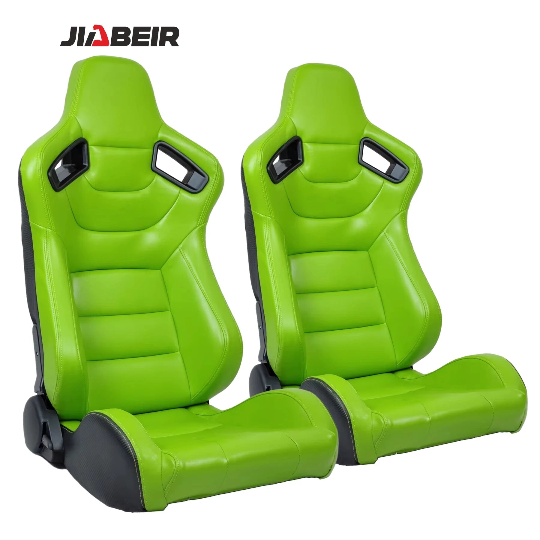 2PCS Universal Custom LOGO Green PU Leather Sport Bucket Racing Car Seats