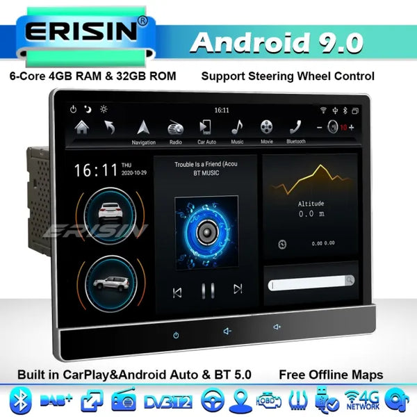 ES8722T Universal Huge 12.2" Touch Screen DAB+ Double DIN Rotation Tesla Style Car Stereo GPS SAT NAV Android 9.0 WiFi 4G BT 5.0 DSP CarPlay IPS Screen