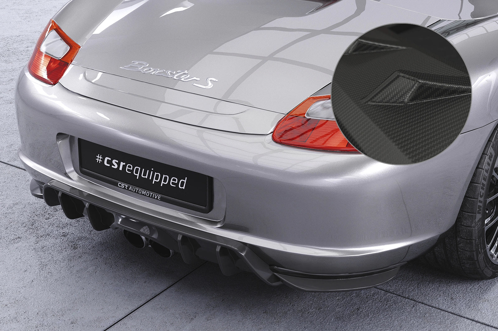 CSR Porsche Boxster 986 Rear bumper diffuser splitter apron ABE HA420-M in Matte Carbon Finish - Ready to Fit
