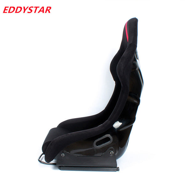 EDY SINGLE (x1) Universal Car Sports Bucket Seat Black & Red Stripe Carbon Hard Back Bucket Seats Dual Slider Easy Installation For Racing Car / Sim / 4x4 / Van / Camper