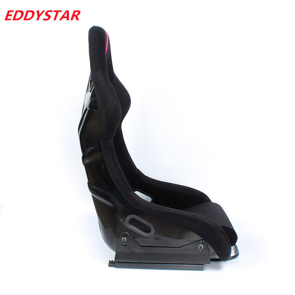 EDY SINGLE (x1) Universal Car Sports Bucket Seat Black & Red Stripe Carbon Hard Back Bucket Seats Dual Slider Easy Installation For Racing Car / Sim / 4x4 / Van / Camper