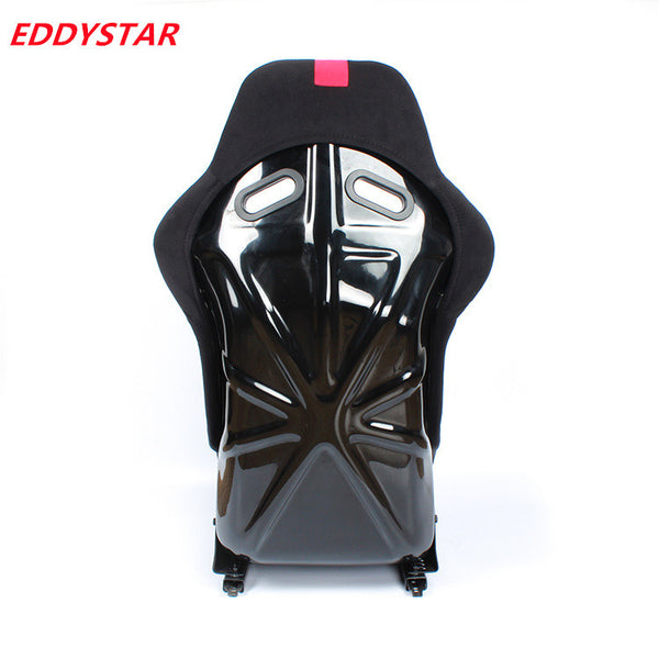 EDY SINGLE (x1) Universal Car Sports Bucket Seat Black & Red Stripe Carbon Hard Back Bucket Seats Dual Slider Easy Installation For Racing Car / Sim / 4x4 / Van / Camper