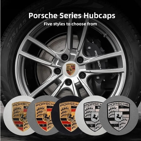Porsche Rim Centre Caps (Set of 4) - Silver & Black