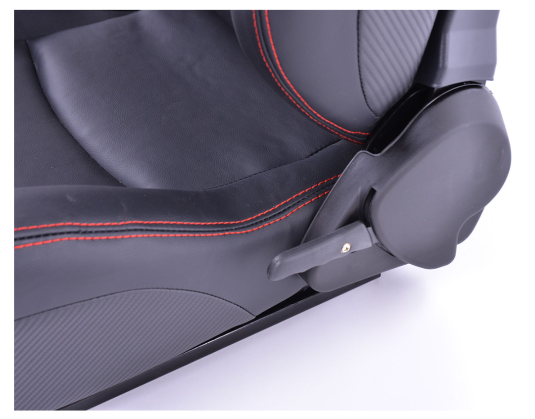 FK Pair of Universal Recline & Tilt Sports Bucket Seats - RS Carbon Fibre Black with Red Stitching