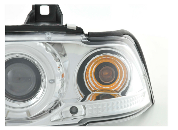 FK LED Headlights Angel Eyes Halo Ring BMW 3 series E36 Chrome Saloon 92-98 LHD