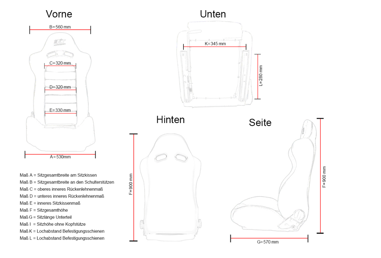 FK Universal Real Leather Reclining Bucket Sports Seats - Grey & Black Edition