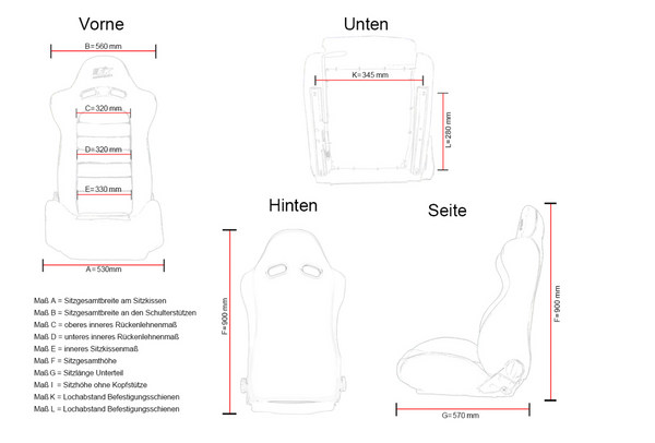 FK Universal Real Leather Reclining Bucket Sports Seats - Grey & Black Edition