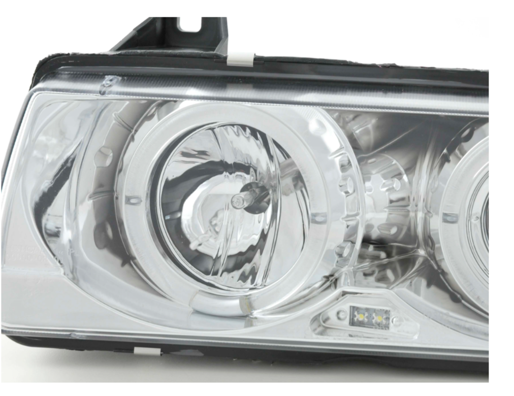FK LED Headlights Angel Eyes Halo Ring BMW 3 series E36 Chrome Saloon 92-98 LHD