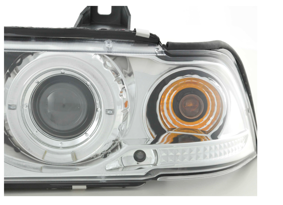 FK LED Headlights Angel Eyes Halo Ring BMW 3 series E36 Chrome Saloon 92-98 LHD