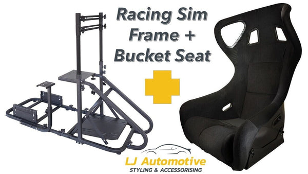 Simoni Racing Luxe Driving Game Sim Racing Frame + Auto-Style Bs6 Bucket Seat Rig for Screen Wheel Xbox PS PC