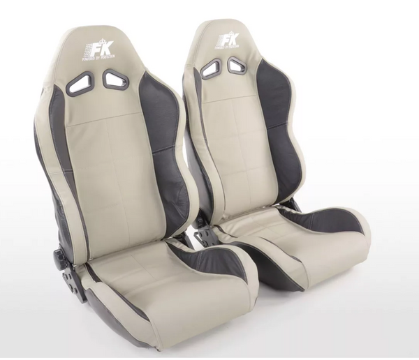 FK Universal Real Leather Reclining Bucket Sports Seats - Grey & Black Edition