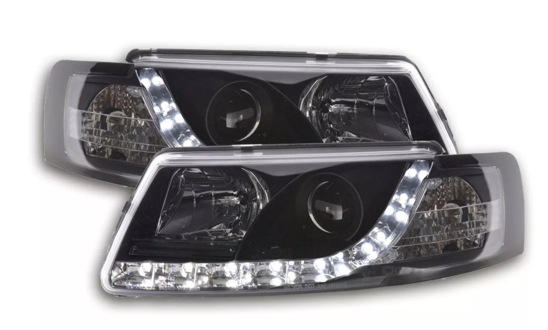 AS Pair LED DRL Lightbar Projector Headlights VW Passat 3B B5 97-00 black LHD
