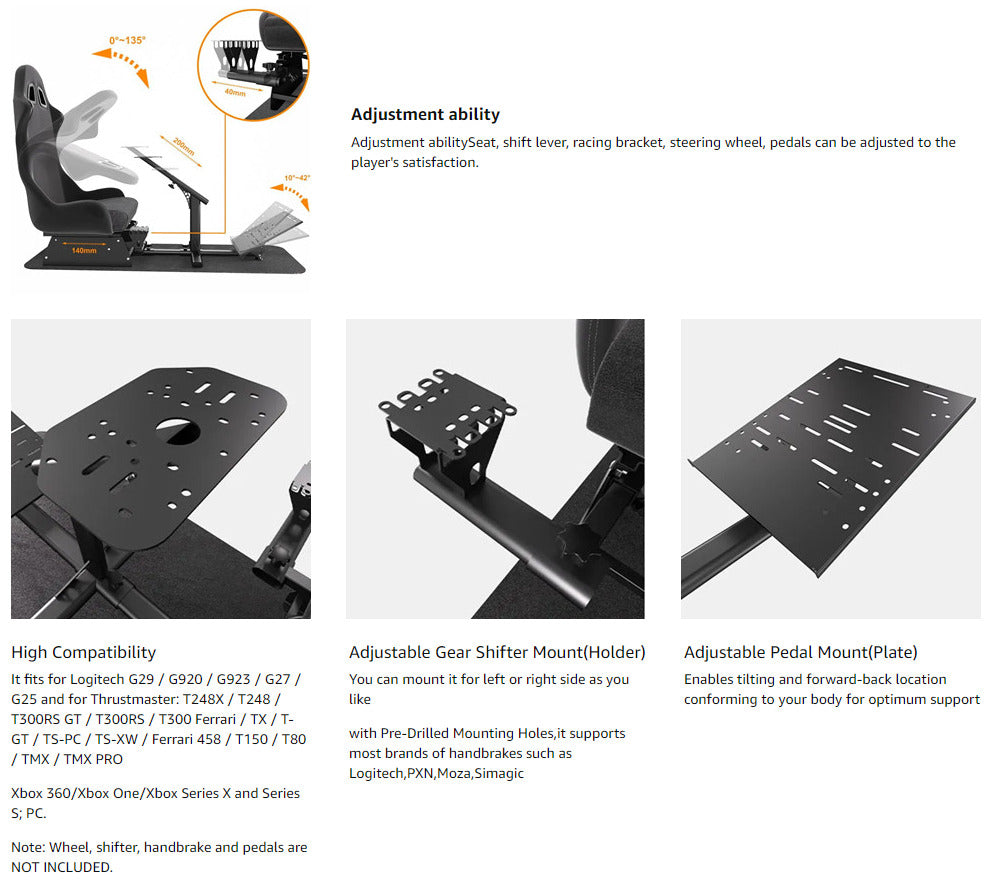 CR Driving Game Sim Racing Frame Rig & Seat - Wheel Pedals Xbox PS PC Console F1