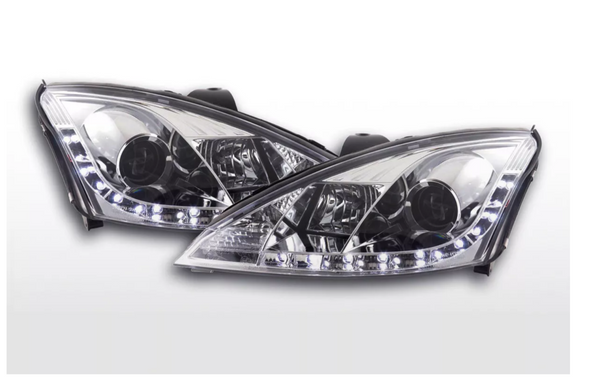 FK LED DRL Angel Eye Projector Headlights Ford Focus C170 1 MK1 3/4/5d 01-04 RHD - LJ Automotive