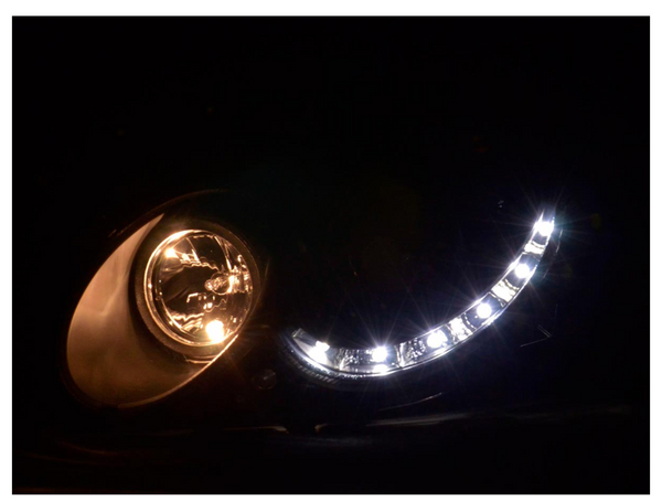 FK LED DRL Angel Eye Projector Headlight set Mercedes CLK W209 04-09 black - LJ Automotive