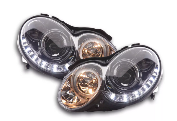 FK Set LED DRL HEADLIGHTS Mercedes CLK W209 04-09 chrome AMG LHD - LJ Automotive